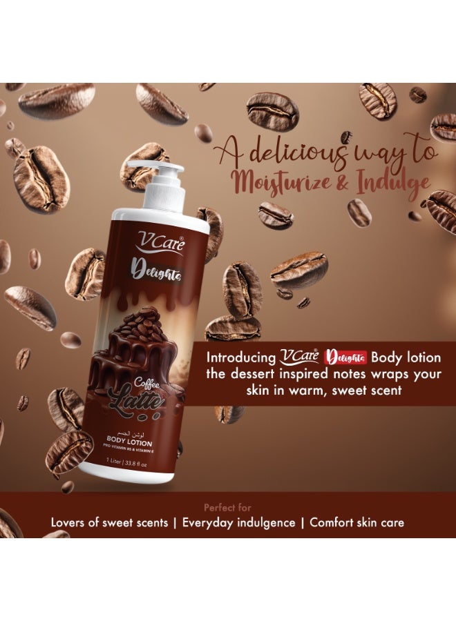 VCare V Care Delight Coffee Latte Body Lotion 1L - Deep Moisturizing, Non-Greasy & Fast Absorbing, Gourmand Fragrance - Image 3